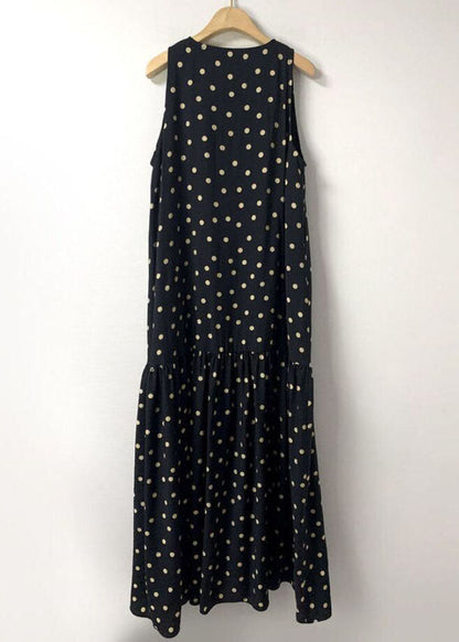 Modernes schwarzes Patchwork-Knöchelkleid mit Punkten, ärmellos