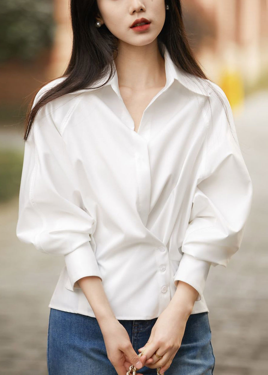 Modern Black Peter Pan Collar Patchwork Solid Shirt Lantern Sleeve