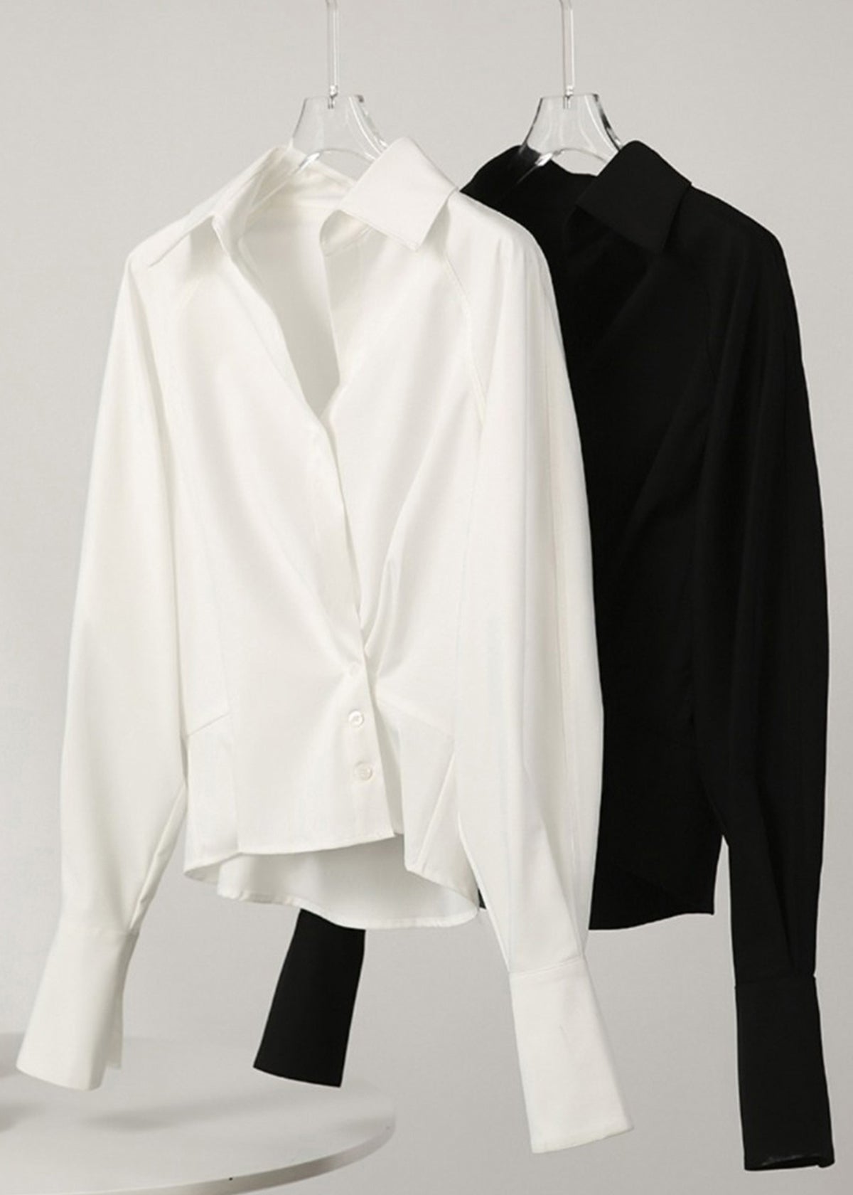 Modern Black Peter Pan Collar Patchwork Solid Shirt Lantern Sleeve