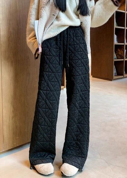 Pantalones de polar cálidos con cordón y bolsillos a cuadros negros modernos para invierno