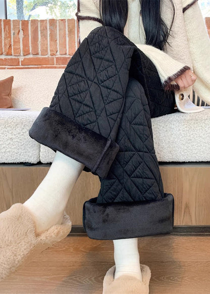 Pantalones de polar cálidos con cordón y bolsillos a cuadros negros modernos para invierno