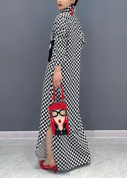 Modern Black Plaid Side Open Chiffon Shirt Dresses Spring