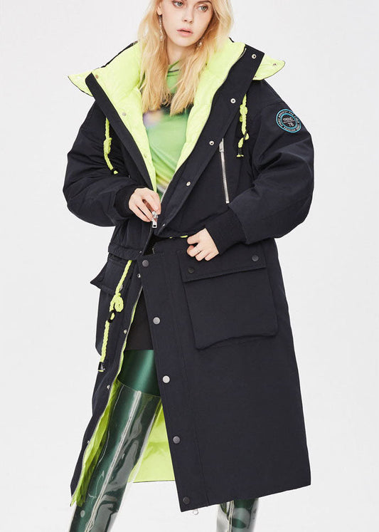 Modern Black Pockets Button Thick lengthen Winter Duck Down Coat