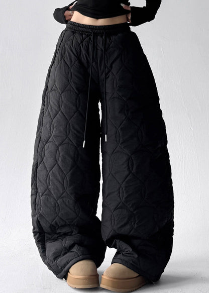 Pantalones de invierno modernos de algodón con cintura elástica y bolsillos negros