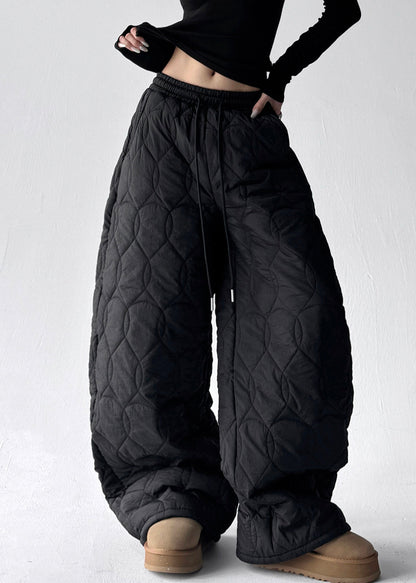Pantalones de invierno modernos de algodón con cintura elástica y bolsillos negros