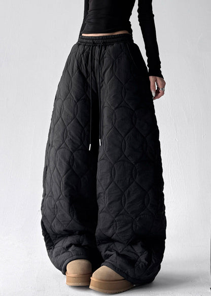 Pantalones de invierno modernos de algodón con cintura elástica y bolsillos negros