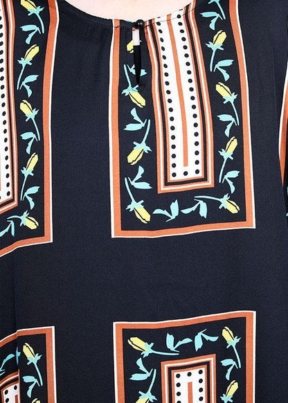Modern Black Print Summer Silk Long Dresses Long sleeve - SooLinen