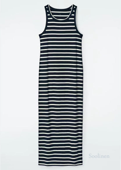 Modern Black Striped Cotton Holiday Dress Summer