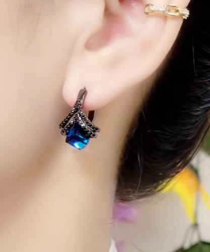 Pendientes de aro modernos de aleación azul con cristales de circonita