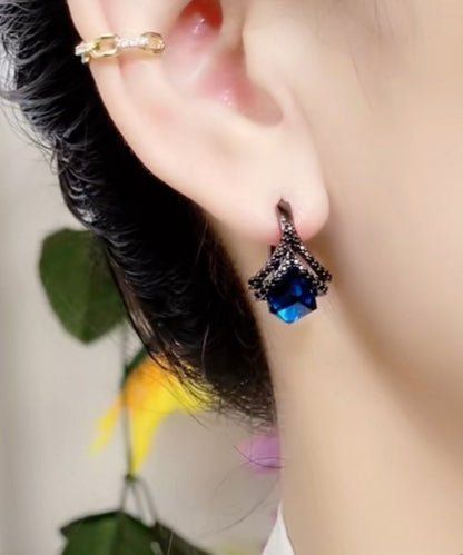 Pendientes de aro modernos de aleación azul con cristales de circonita