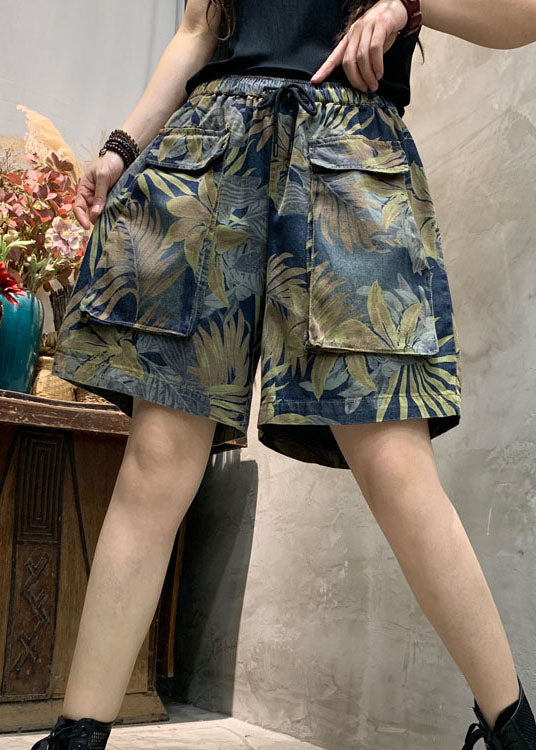 Moderne blaue Cinched Print Denim Sommer Hotpants