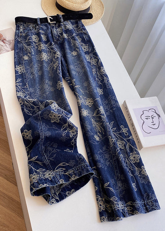 Pantalones vaqueros de cintura alta con bolsillos bordados en azul moderno para primavera
