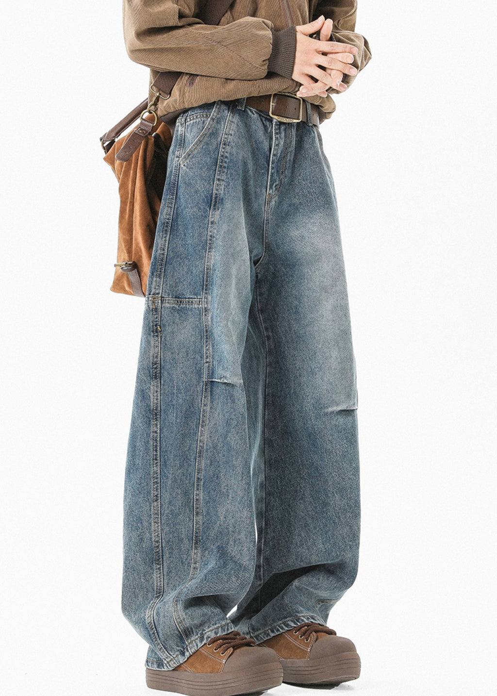 Modern Blue Pockets High Waist Patchwork Denim Men Pants Summer