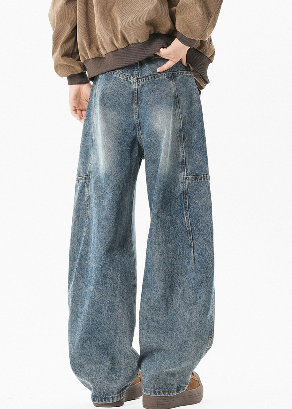 Modern Blue Pockets High Waist Patchwork Denim Men Pants Summer