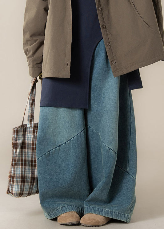 Pantalones vaqueros de pernera ancha con cintura alta y bolsillos azules modernos