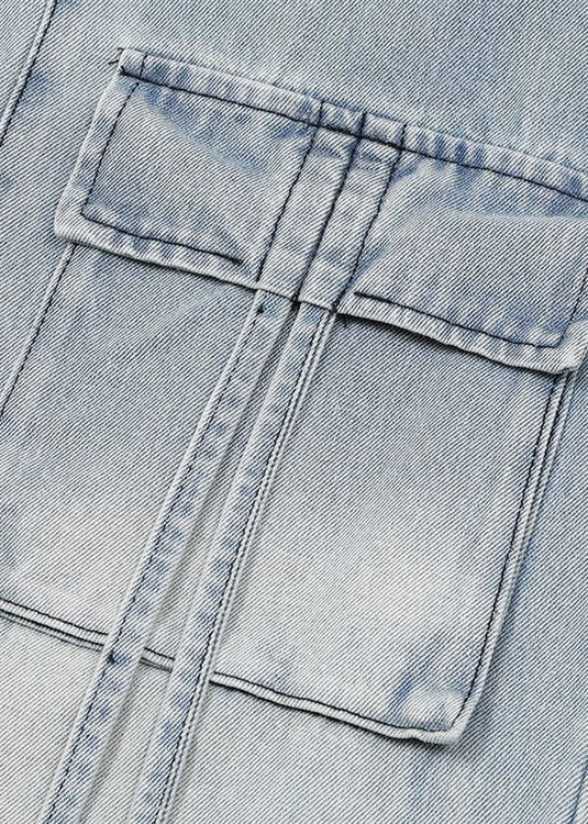 Pantalones vaqueros de cintura alta con cordones y bolsillos azules modernos para primavera