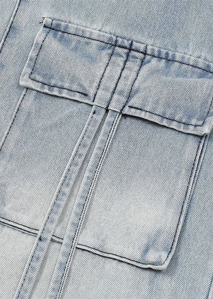 Pantalones vaqueros de cintura alta con cordones y bolsillos azules modernos para primavera