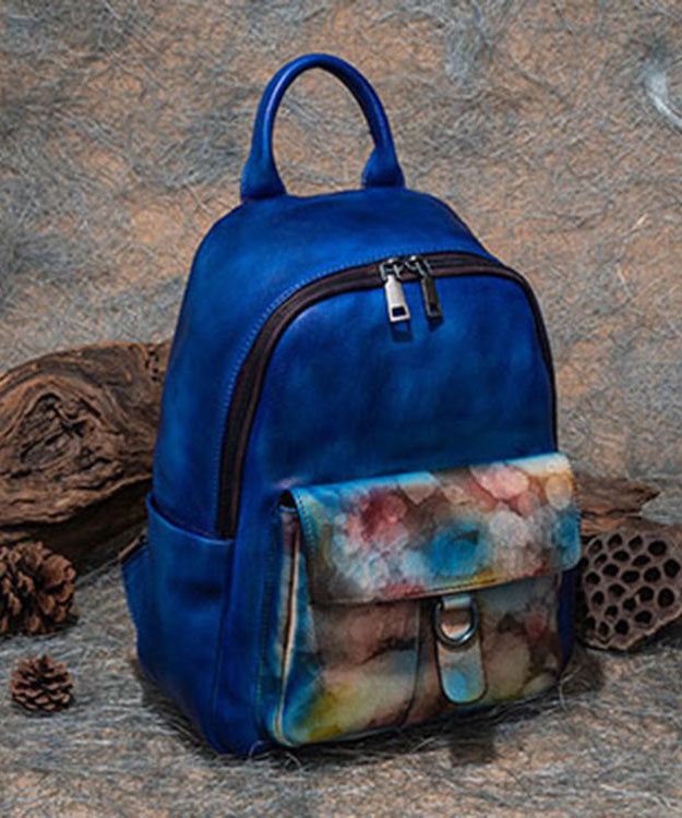 Moderner Rucksack aus Kalbsleder mit blauem Aufdruck