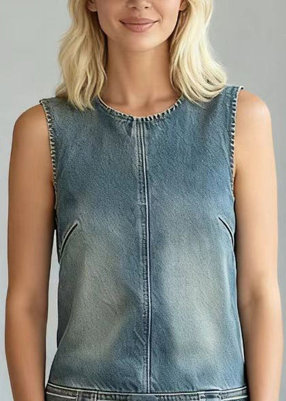 Modern Blue Tie Waist Denim Day Mini Dress Sleeveless