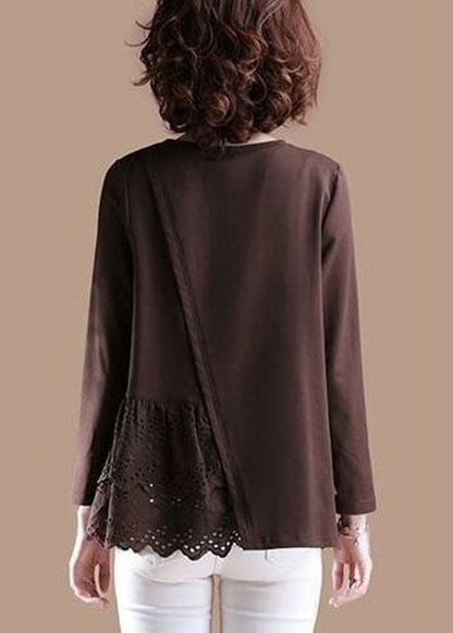 Moderne Braun Aushöhlen Patchwork Hemd Tops Frühling