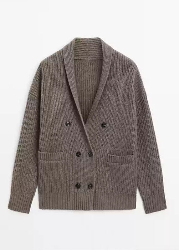 Cárdigan moderno de punto patchwork con muescas en marrón para primavera