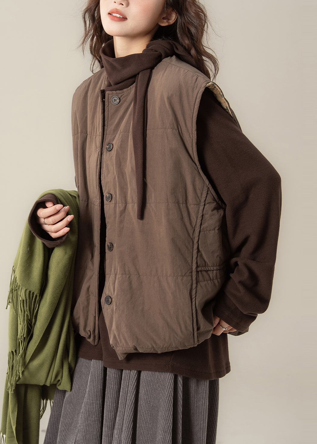 Chalecos modernos de algodón fino, cálidos y extragrandes, color marrón, para invierno.