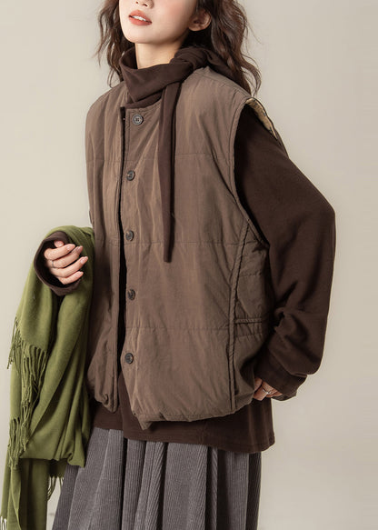 Chalecos modernos de algodón fino, cálidos y extragrandes, color marrón, para invierno.