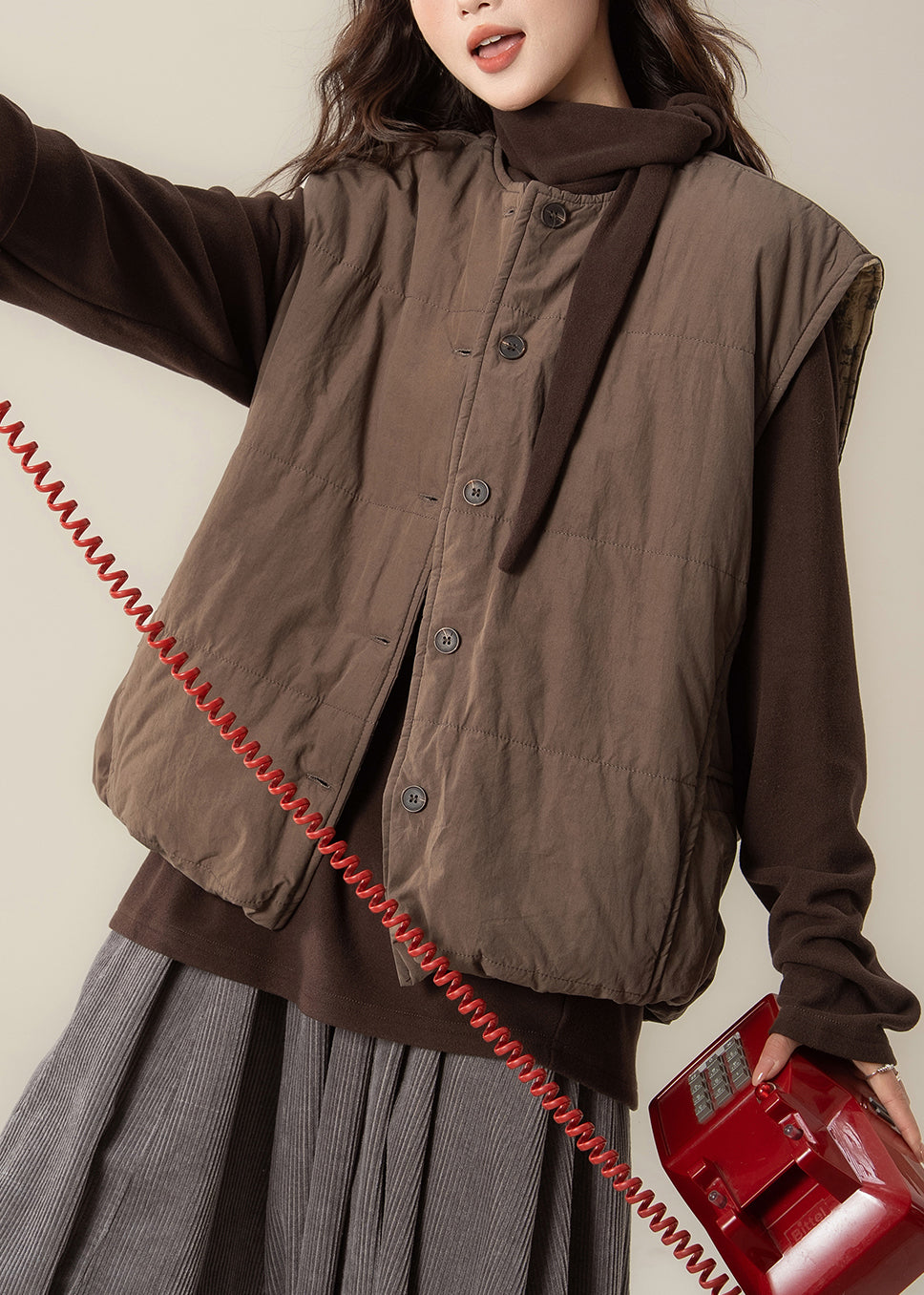 Chalecos modernos de algodón fino, cálidos y extragrandes, color marrón, para invierno.