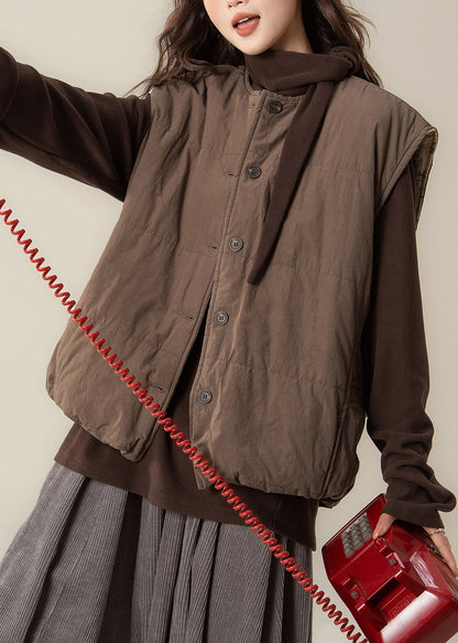 Chalecos modernos de algodón fino, cálidos y extragrandes, color marrón, para invierno.