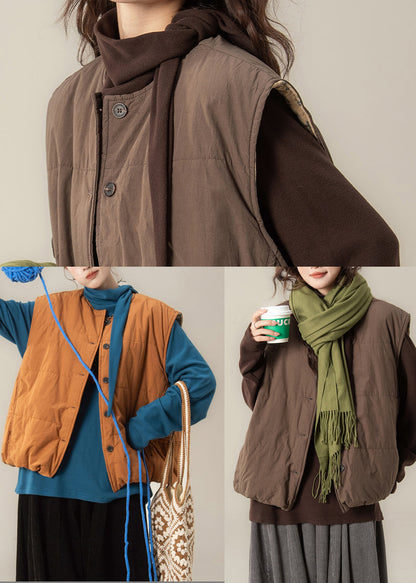 Chalecos modernos de algodón fino, cálidos y extragrandes, color marrón, para invierno.