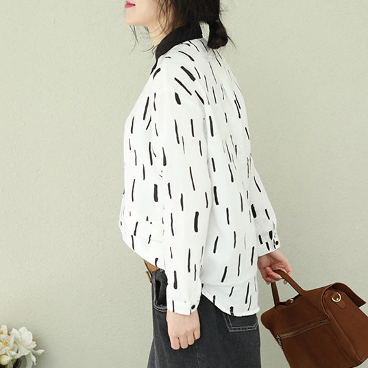 Moderne Button-Down-Langhemden aus Leinen von Omychic Tunika-Oberteile mit weißem Revers und lockerer Bluse