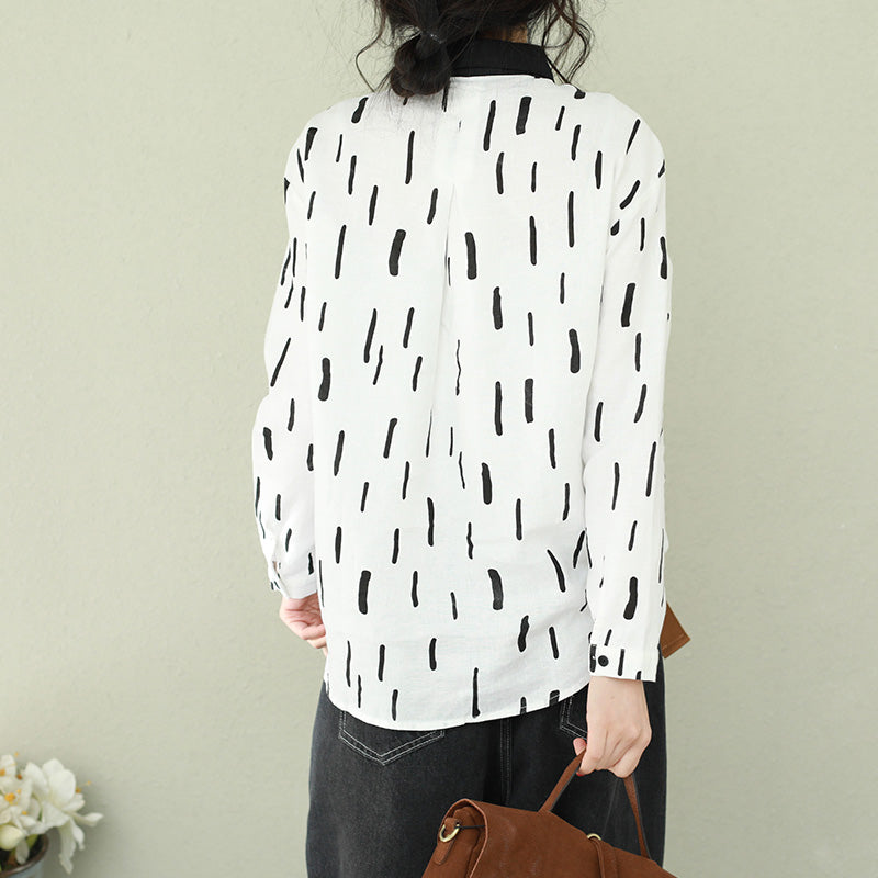 Moderne Button-Down-Langhemden aus Leinen von Omychic Tunika-Oberteile mit weißem Revers und lockerer Bluse