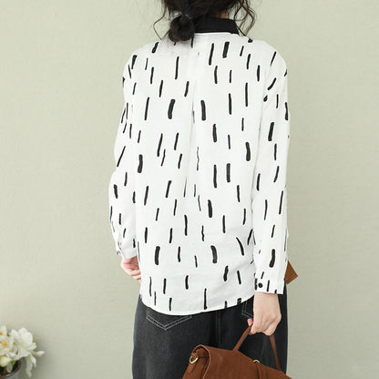 Moderne Button-Down-Langhemden aus Leinen von Omychic Tunika-Oberteile mit weißem Revers und lockerer Bluse