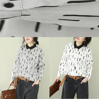 Moderne Button-Down-Langhemden aus Leinen von Omychic Tunika-Oberteile mit weißem Revers und lockerer Bluse
