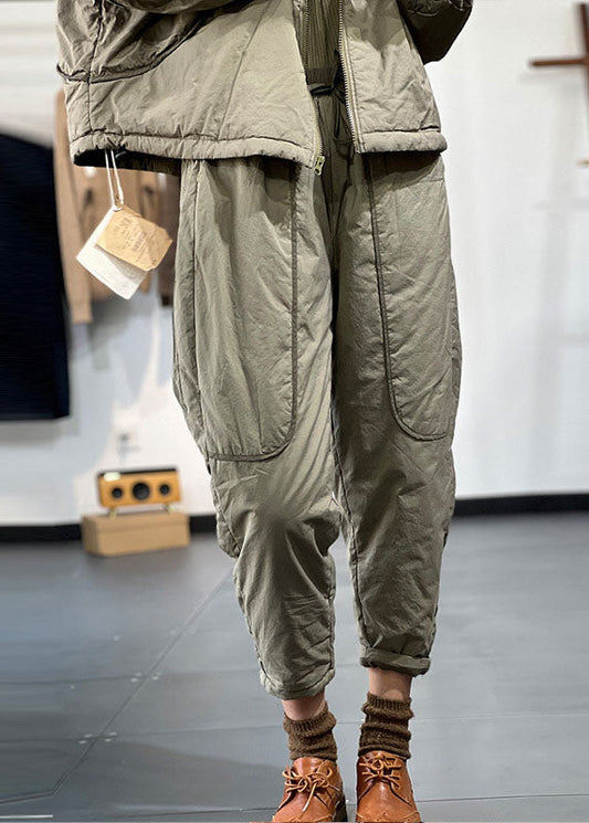 Moderne Karamell elastische Taille Taschen Patchwork feine Baumwolle gefüllt Haremshose Winter