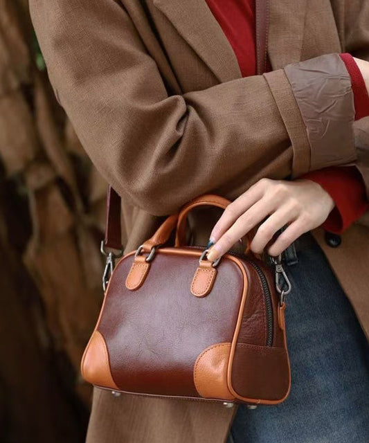 Modern Chocolate Splicing Durable Leather Tote Handbag