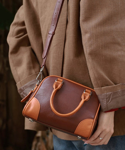 Modern Chocolate Splicing Durable Leather Tote Handbag