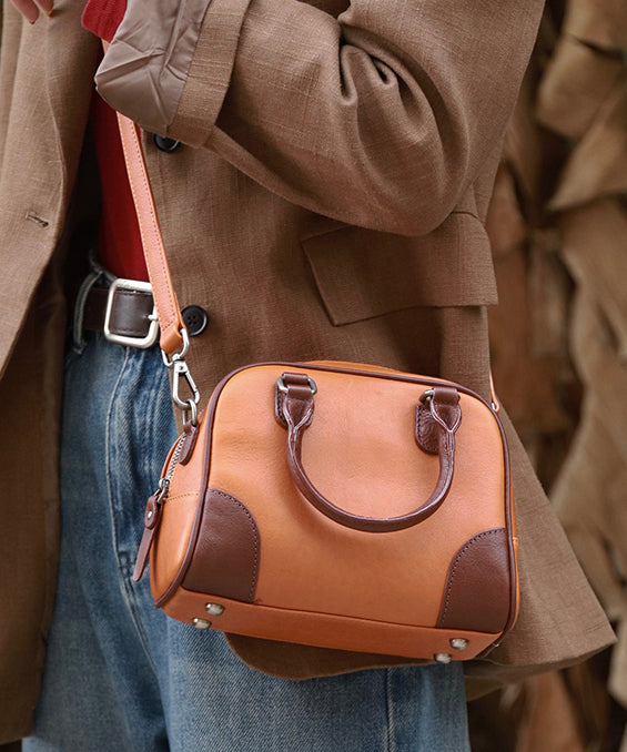 Modern Chocolate Splicing Durable Leather Tote Handbag