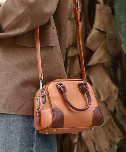 Modern Chocolate Splicing Durable Leather Tote Handbag