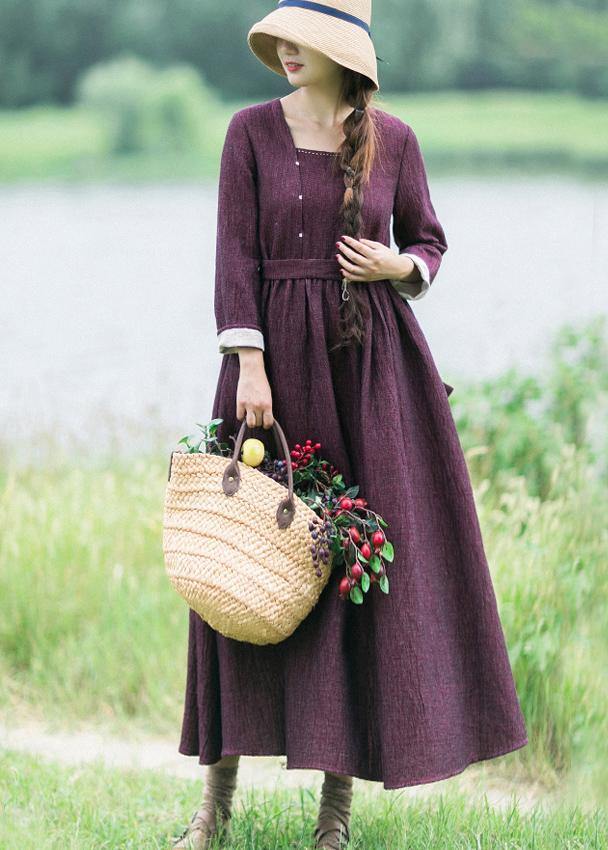 Modern Collar Wrinkled Spring dresses Tutorials Purple Dress - SooLinen