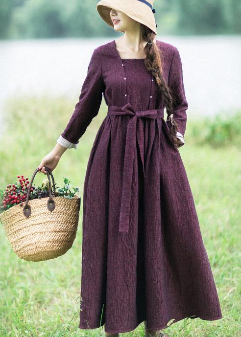 Modern Collar Wrinkled Spring dresses Tutorials Purple Dress - SooLinen