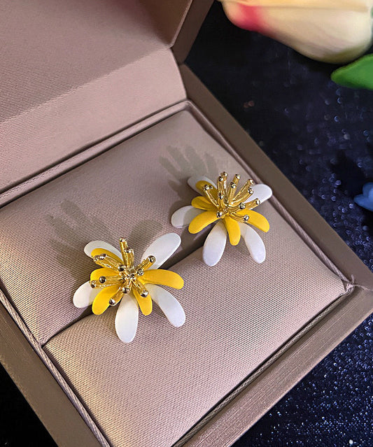 Modern Colorblock Copper Overgild Floral Stud Earrings