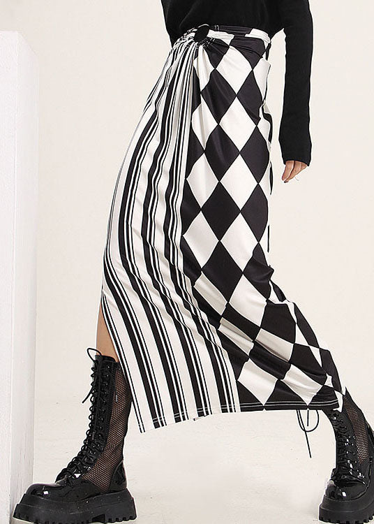 Moderne Colorblock Seite offen Druck Patchwork Seide Röcke Frühling