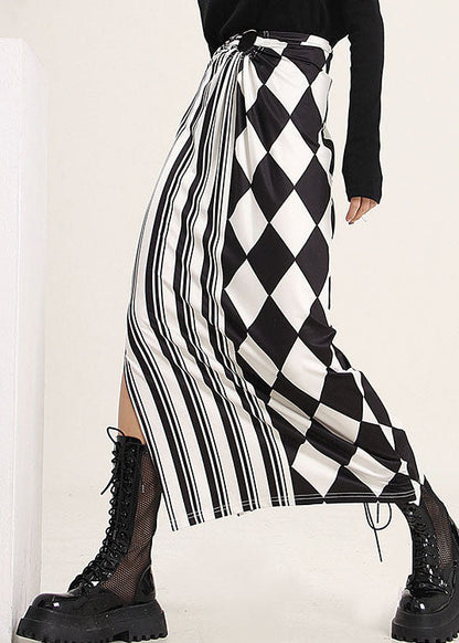 Moderne Colorblock Seite offen Druck Patchwork Seide Röcke Frühling