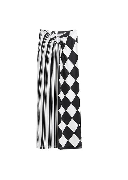 Moderne Colorblock Seite offen Druck Patchwork Seide Röcke Frühling