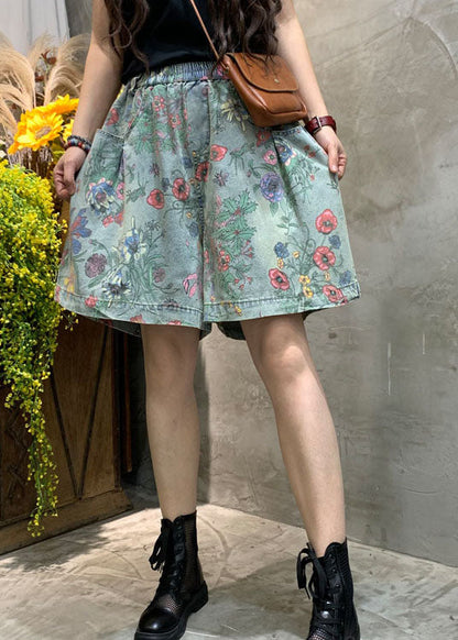 Modern Dark Blue fashion Print denim shorts Summer