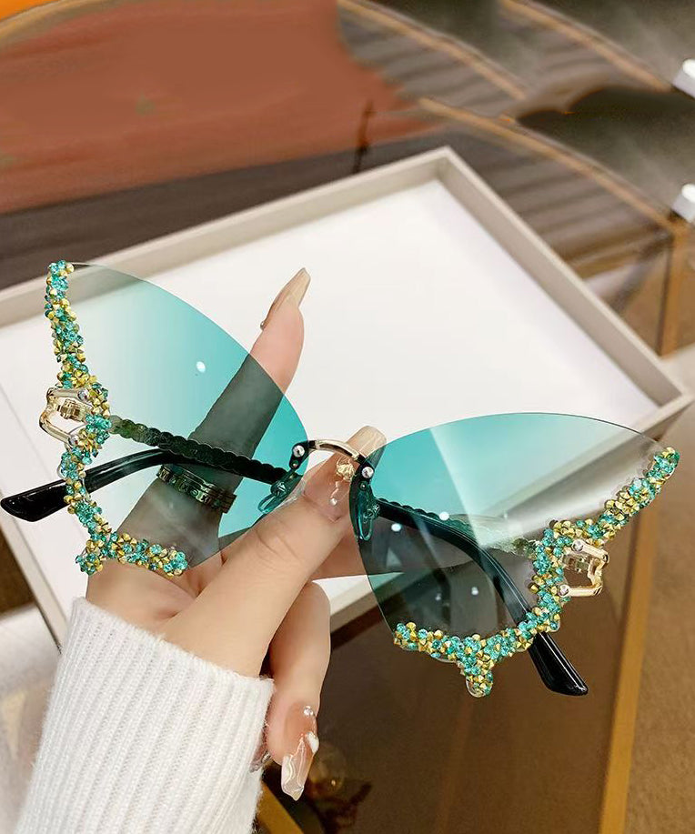 Modern Dark Grey Metal Zircon Butterfly UV Protection Sunglasses