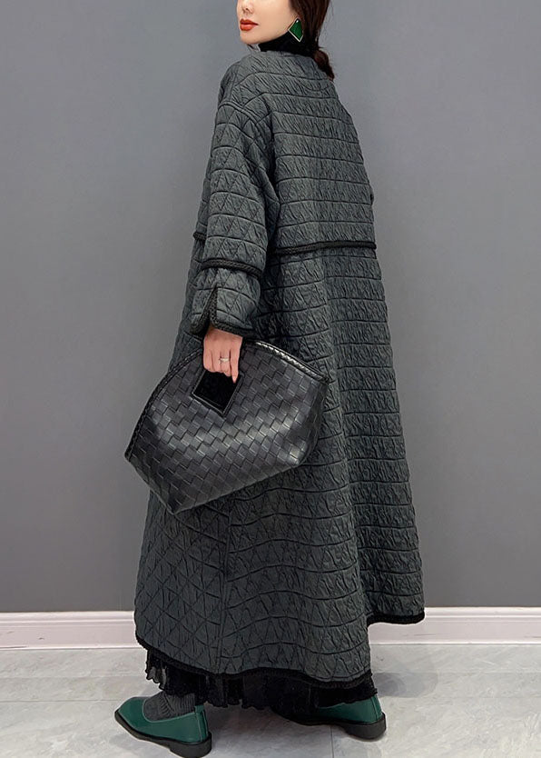 Moderner dunkelgrauer V-Ausschnitt Patchwork Feine Baumwolle gefüllt lockerer Mantel Winter