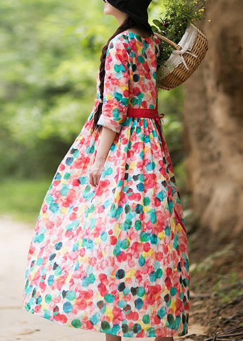 Modern Dotted Clothes Women O Neck Exra Large Hem Robes Summer Dress - SooLinen