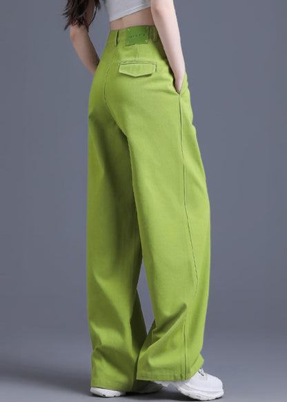 Modern Fruit Green High Waist Cotton Wide Leg Pants Spring